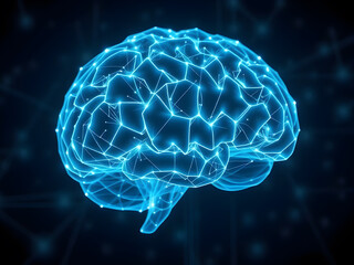 An artificial intelligence brain hologram, representing machine learning and data processing