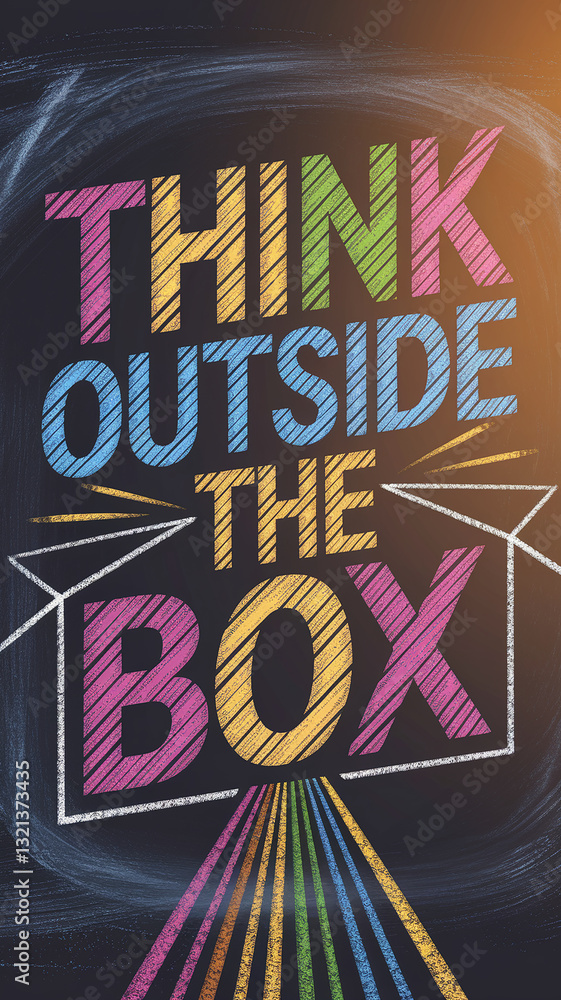 Poster chalkboard with colorful striped text 