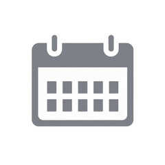 Calendar icon, simple gray design, suitable for scheduling events, digital planning, or reminders in various applications. Isolated on white background or PNG