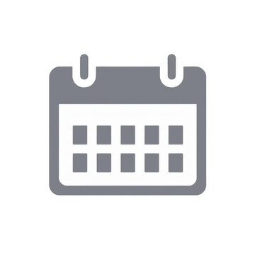 Calendar icon, simple gray design, suitable for scheduling events, digital planning, or reminders in various applications. Isolated on white background or PNG