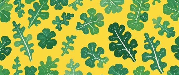 Fototapeta premium arugula pattern on yellow plain background digital abstract art work illustration design