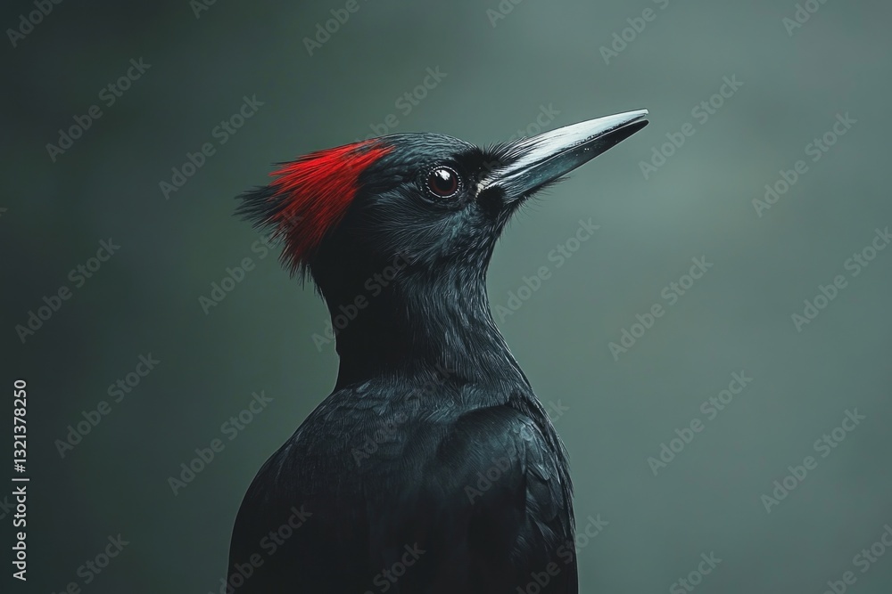 Poster a close-up view of a bird featuring a distinctive red mohawk hairstyle
