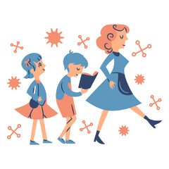 Fototapeta premium Family Progression Illustration: This playful illustration shows the growth of the family from kids with their mother. it evokes a sense of joy, family and life journey.