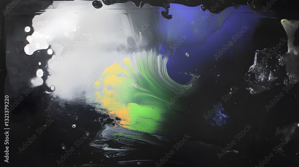 Poster abstract colors and forms creating a dynamic flowing composition on dark background