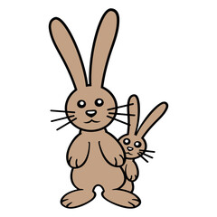 2 Rabbit Child Hides Father Two Toddler Mother Fun Design Lover Art Vector Illustration Card T-Shirt Poster Sticker Graphic Print Decorative Drawing Isolated Logo Decoration Symbol Creative Cool Style