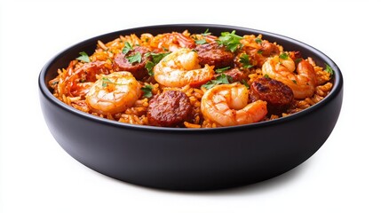 Food diversity international cultural. A delicious bowl of shrimp and sausage jambalaya, featuring vibrant spices and fresh herbs, perfect for a hearty meal.