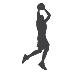 Fototapeta premium Slam Dunk Silhouette: A dynamic silhouette captures the peak action of a basketball player mid-jump, poised to shoot, against a stark background, embodying the spirit of competition and athleticism.