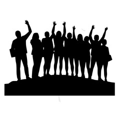 Silhouette of a Happy Group of People Celebrating Together