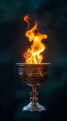 A mystical flame within an ornate chalice.