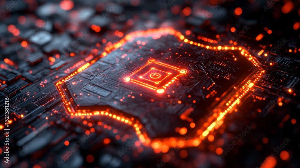 Poster This visual showcases a detailed circuit board illuminated by red lights, representing a complex quantum computing environment focused on encryption and security measures against eavesdropping.