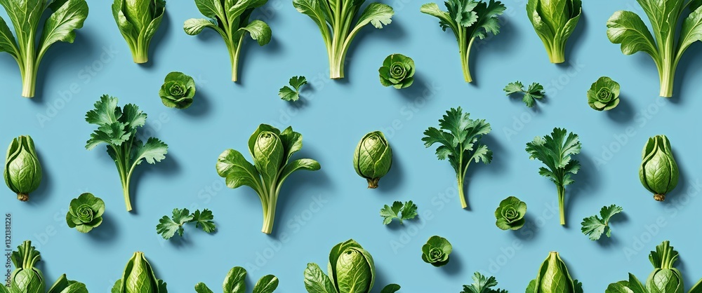 Poster endive pattern on cyan plain background digital abstract art work illustration design