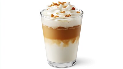 Layered Caramel Coffee Drink Whipped Cream Almond Topping