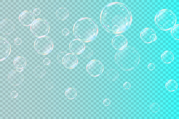Set of realistic soap bubbles isolated on a transparent background. Vector illustration.EPS 10.