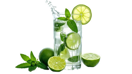 Refreshing Mojito Cocktail with Ice and Mint Isolated on Transparent Background for Beverage Advertisements