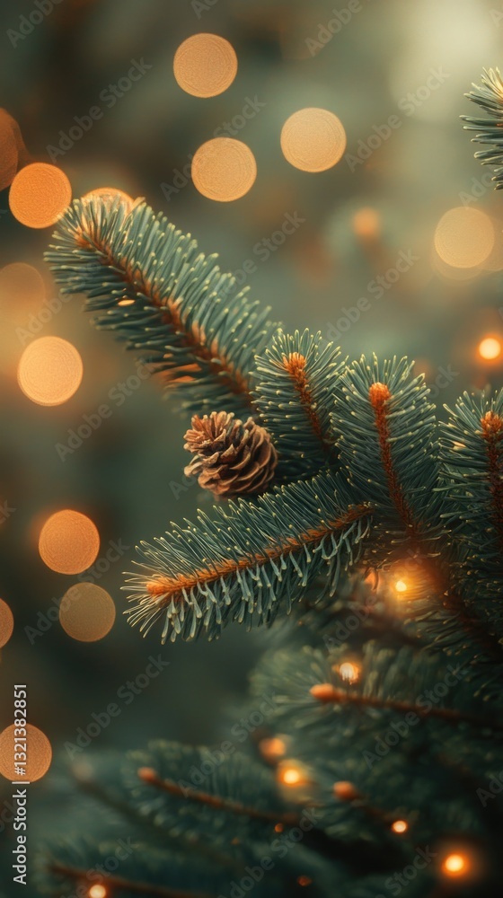 Poster A single pine tree with a pine cone on its branch