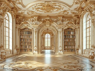 Grand opulent library interior