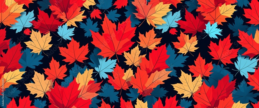 Poster maple leaf pattern on red plain background digital abstract art work illustration design