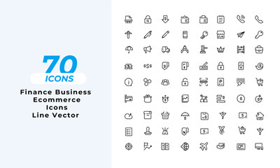 Finance Business Ecommerce Icons Set Layout Vector Template. Vector illustration in line style of icons	