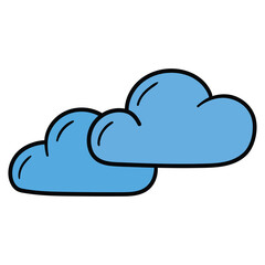 Hand drawn cartoon two blue clouds on white background.