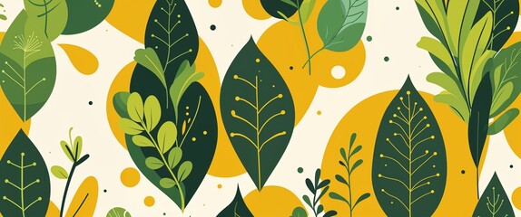mustard greens pattern on yellow plain background digital abstract art work illustration design