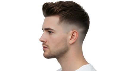 Obraz premium Studio Shot of a Stylish Young Man's Haircut on a Clean White Backdrop