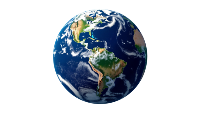 Realistic Earth Globe with Landmasses and Oceans Isolated on Transparent Background for Educational and Creative Use