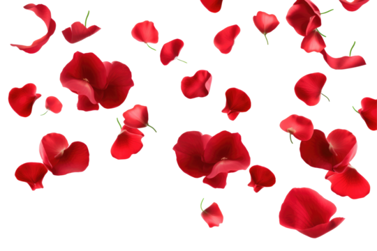 red rose flowers petals on transparent background