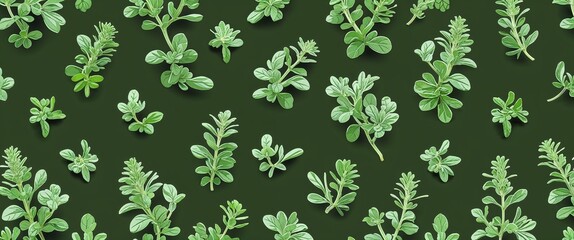 Fototapeta premium oregano pattern on green plain background digital abstract art work illustration design