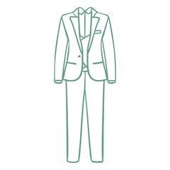Elegant Ensemble: A refined, line art illustration of a complete formal suit, showcasing a stylish jacket, vest, trousers. perfect for fashion and apparel designs.