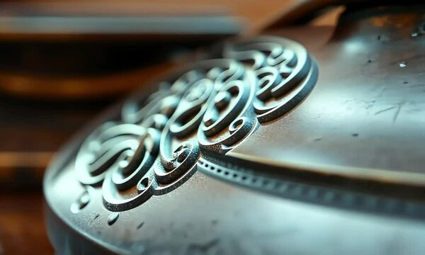a metal lid  with  a decorative pattern
