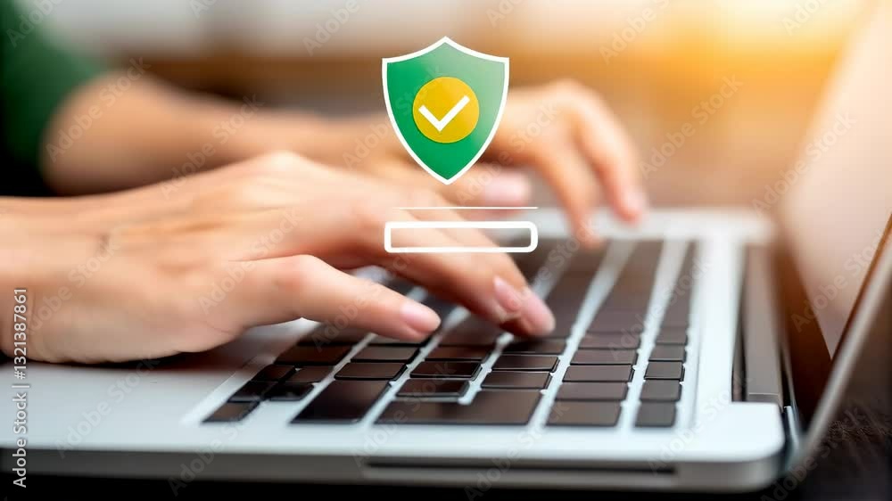 Poster e-commerce online shopping concept. secure online access with hands typing on a laptop keyboard.