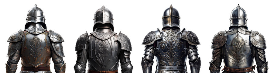 Detailed view of medieval armor from multiple angles showcasing craftsmanship and history.