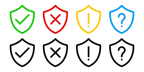 Vector isolated Security Shield icon set in outline and fill
