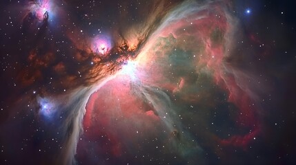 Colorful cosmic nebula with glowing stars in deep space