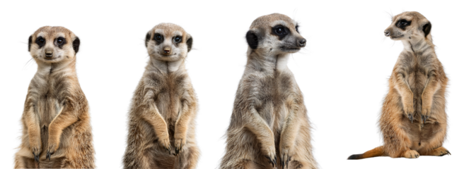 A playful group of meerkats displaying curious and attentive behaviors.