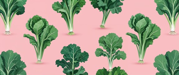 turnip greens pattern on pink plain background digital abstract art work illustration design