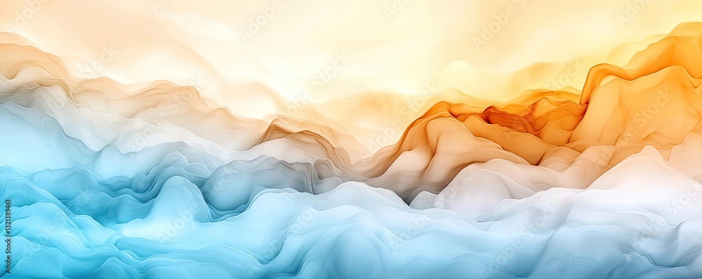 Poster abstract art background concept. abstract colorful waves blending in soft gradients of orange and bl