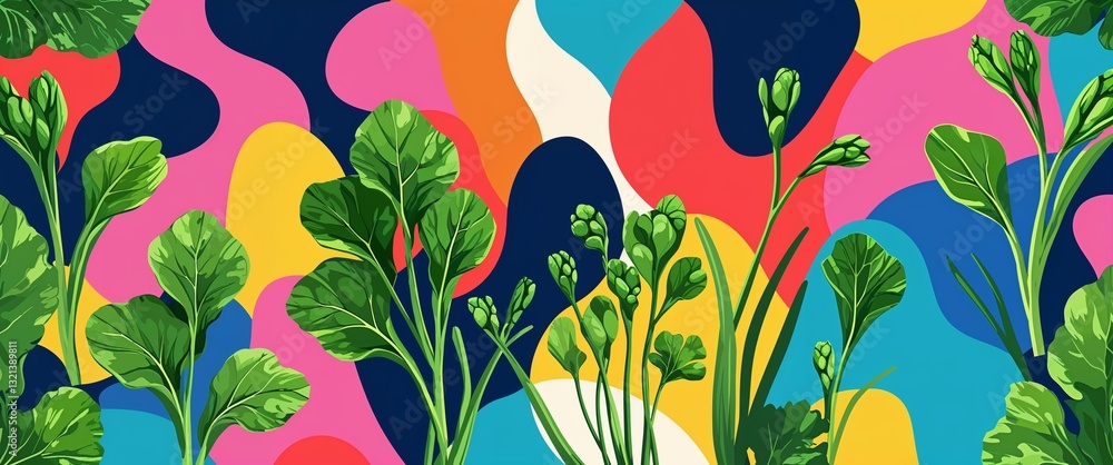 Poster watercress pattern on colorful plain background digital abstract art work illustration design