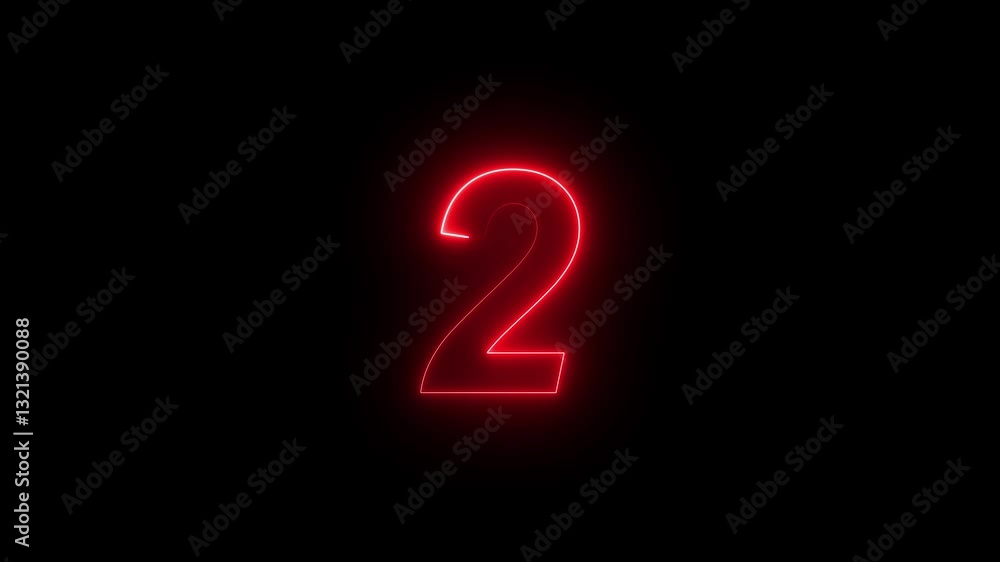 Poster neon glowing text 2 number countdown icon on black background. neon number 2 with alpha channel ener