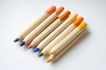 Naklejka premium Colorful wooden pencils arranged on white background.