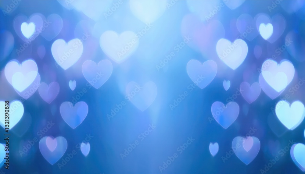 Aufkleber ethereal blue heart bokeh on soft glowing background, romantic light effect for new year celebration