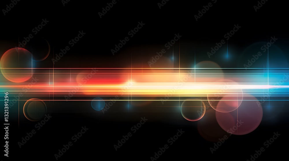 Poster abstract composition featuring colorful glowing lights and circular elements