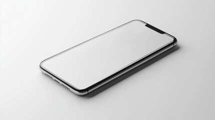 Modern smartphone with blank screen on white background.