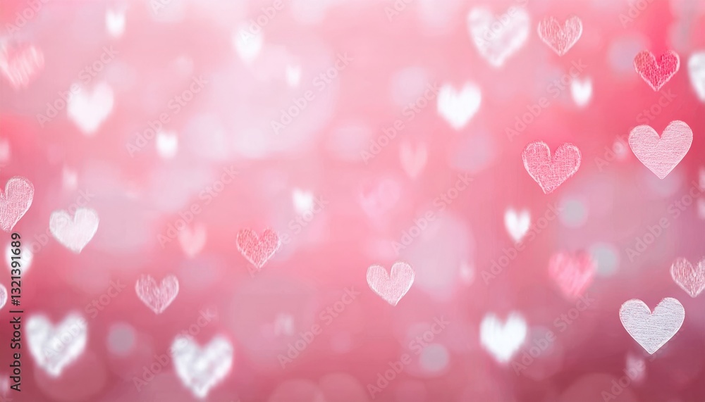 Aufkleber dreamy pink bokeh background with floating glitter heart, romantic abstract design for valentine's d