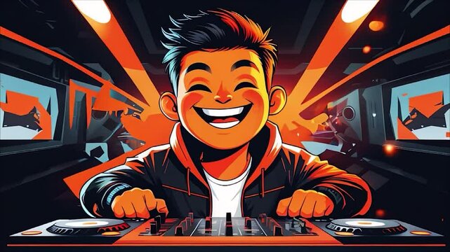 illustration banner of a smiling boy playing with an electronic console of an entertainment channel