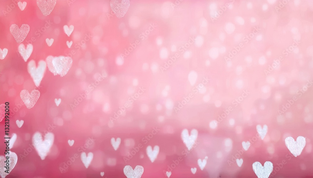 Poster dreamy pink bokeh background with floating glitter heart, romantic abstract design for valentine's d