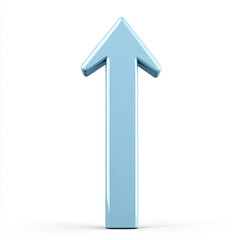 Blue 3D arrow pointing upwards on white background