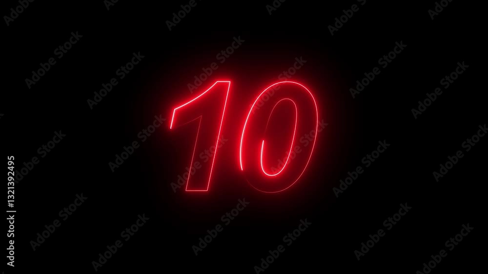 Poster neon text 10 number countdown icon background 4k animation .neon number 10 with alpha channel, neon 