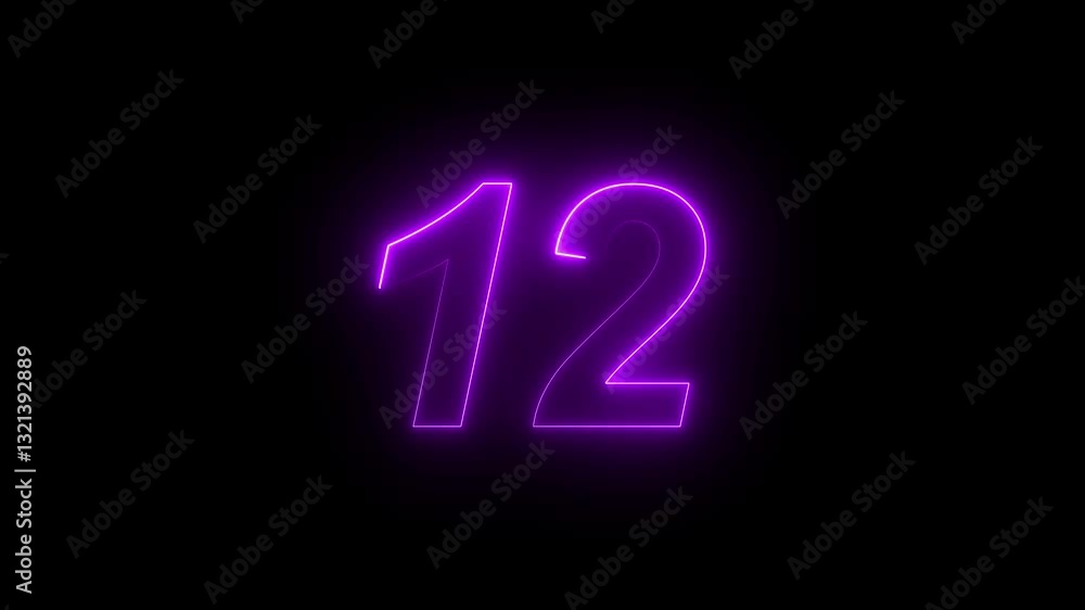 Aufkleber neon text 12 number countdown icon background 4k animation .neon number 12 with alpha channel, neon 