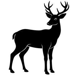 wild male deer standing silhouette vector icon on white background